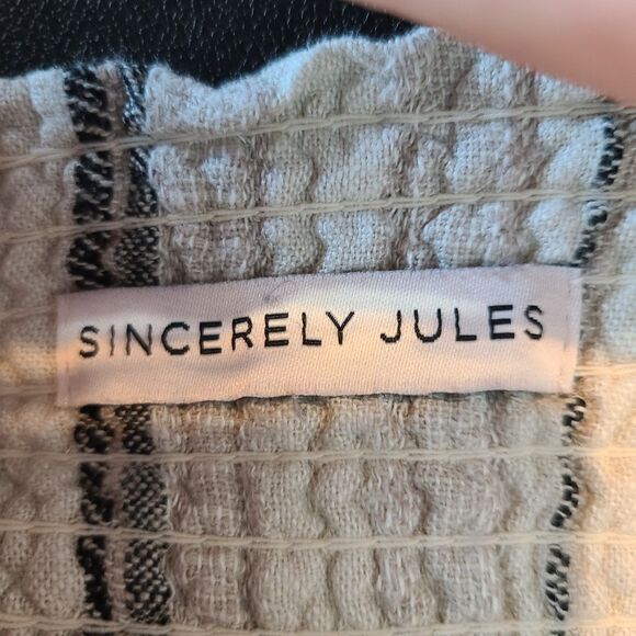 Sincerely Jules Womens M Tan Striped Roll Tab Hem Cuffed Linen Blend Pants Boho - Picture 7 of 15